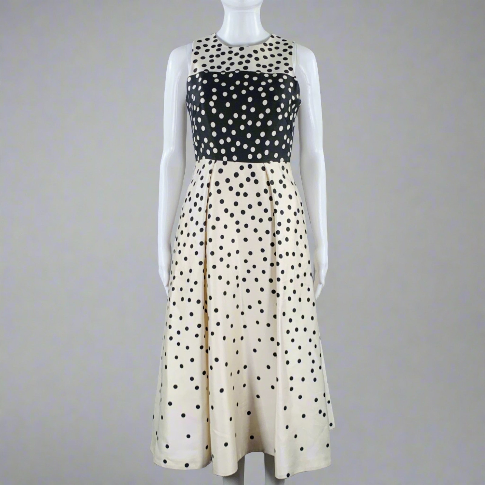 L.K.Bennett Size 2 Beige Black Wool Silk Polka Dot A-Line Dress